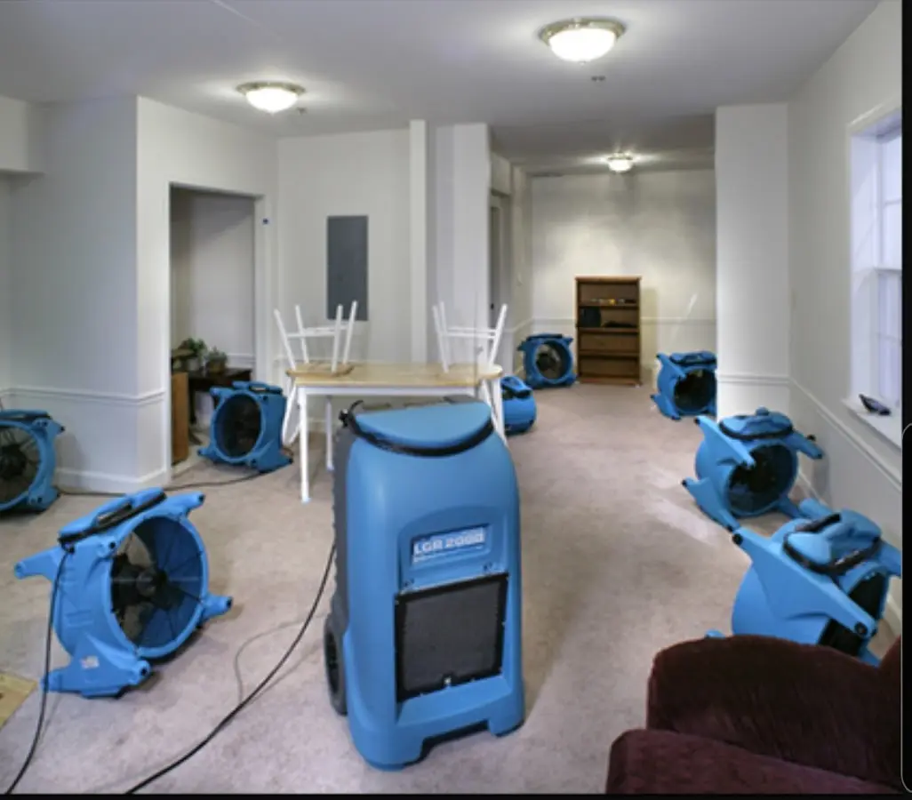 Air movers and dehumidifier setup for Water Extraction & Removal in Camden